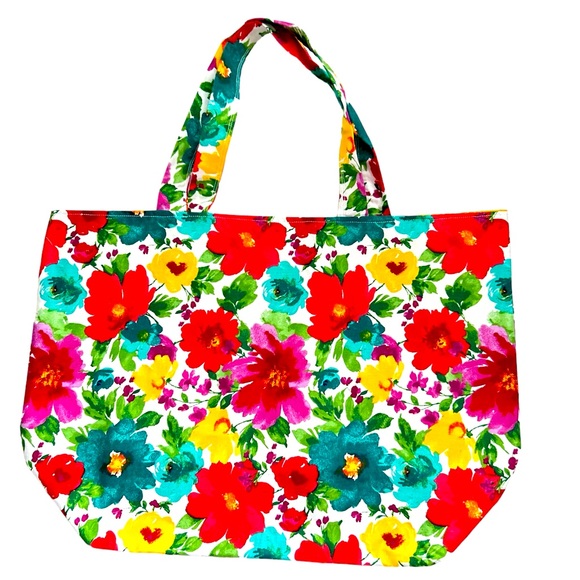 Relisted Colorful Floral Fabric Cotton All Purpose Tote Bag Shoulder Purse - Picture 5 of 6